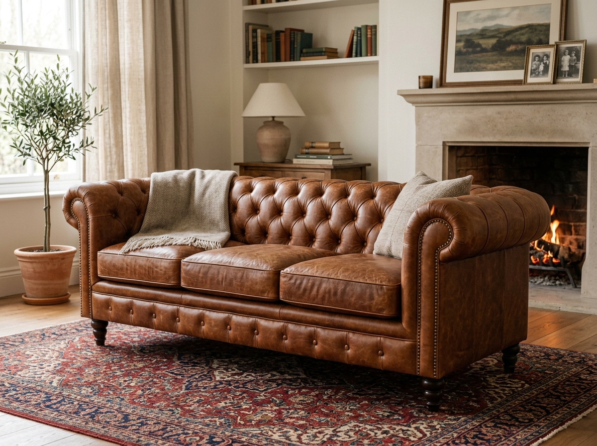 Kensington Handcrafted Top-Grain Leather 3-Seater Chesterfield Sofa