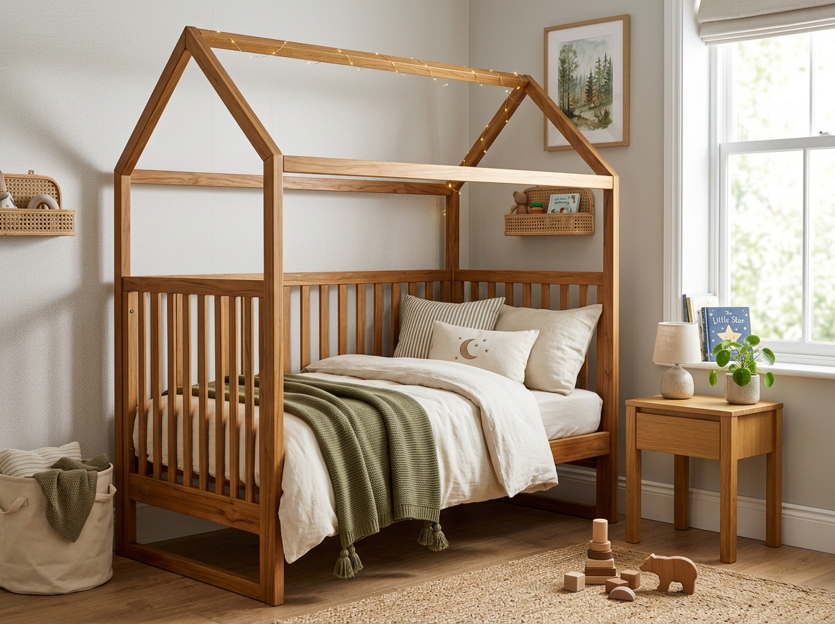 Mowgli Solid Teakwood Cottage Canopy Cot Bed