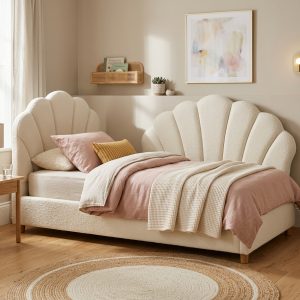 Scallop Seashell Bouclé Upholstered Bed Cot
