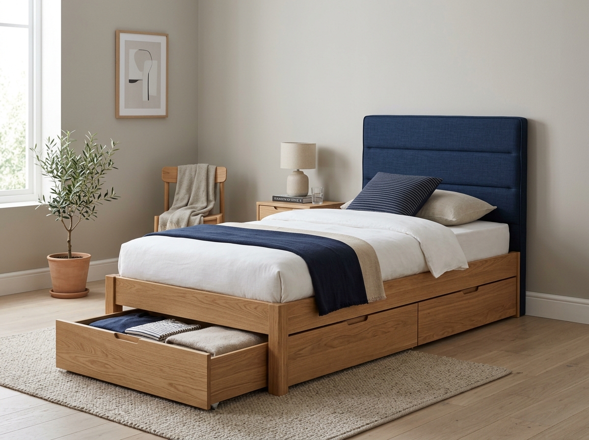 Cosmo Solid Wood Single Bed Cot with Storage Drawers