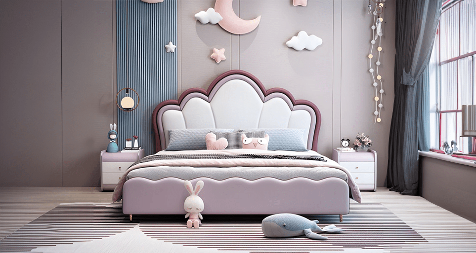 Scallop Seashell Bouclé Upholstered Bed Cot - Image 3