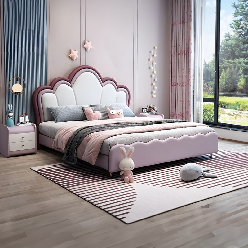 Scallop Seashell Bouclé Upholstered Bed Cot - Image 4