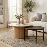 Solstice Nesting Travertine & Fluted Oak Coffee Tables (Set of 2)